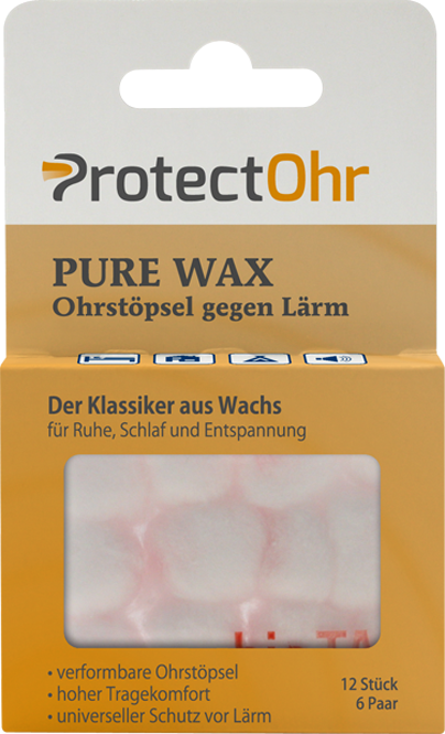 Handelsverpackung ProtectOhr PURE WAX – der Klassiker gegen Lärm SILICONE