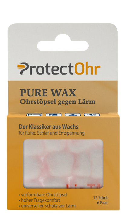 Handelsverpackung ProtectOhr PURE WAX – der Klassiker gegen Lärm PURE WAX